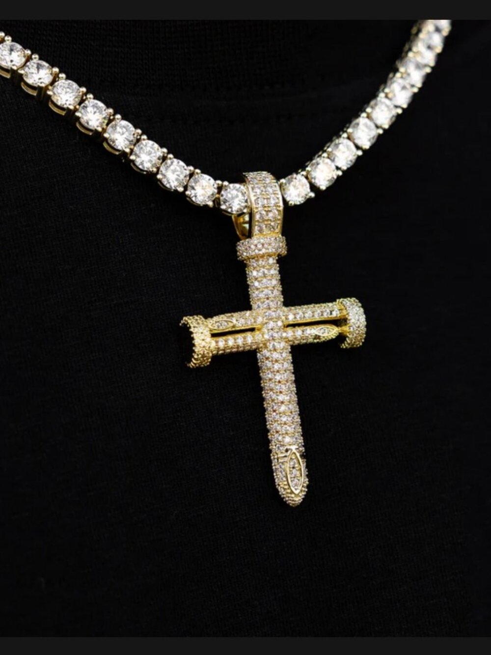 Round Nail Cross Pendant Men's Jewelry Pendant Yellow Gold 18k Plated